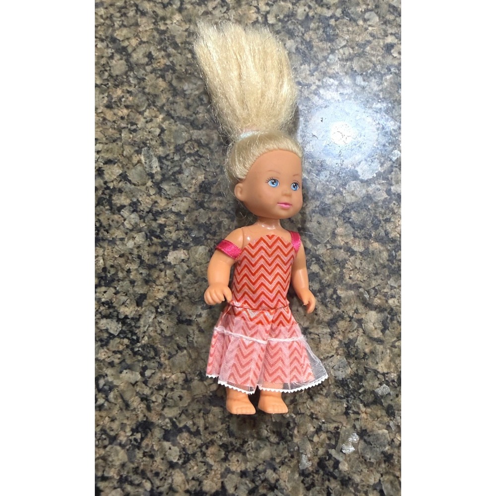 Simba Evi Love Mini Doll Blonde Hair Pink Orange Chevron‎ Dress SHZ 4.75 Inch